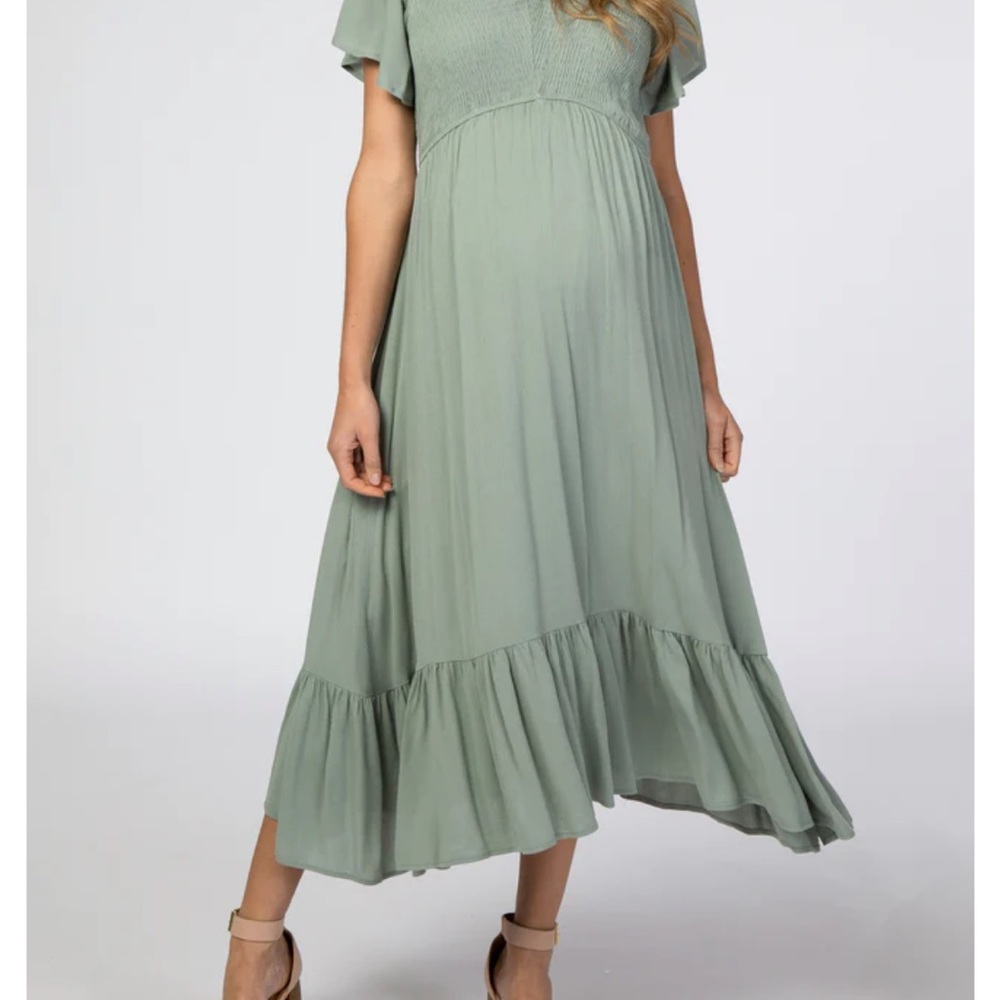 PinkBlush Light Olive Sage Smocked Midi Dress size S